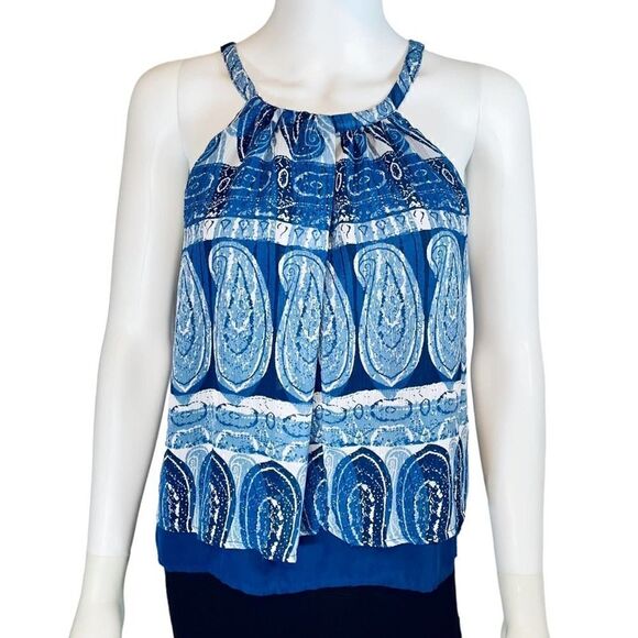 Sugarlips Tops - Sugarlips Paisley Print Halter Blouse Blue